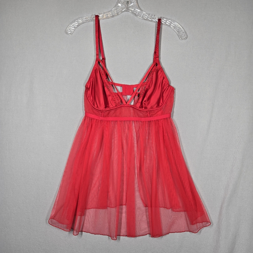 Victoria's Secret Babydoll Chemise Women's Large Top Red Negligee